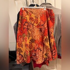 Women’s Floral Midi Skirt in Orange and Gold, Petite